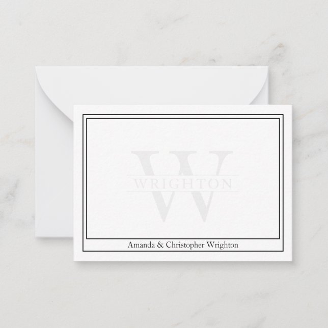 Cartão De Notas Minimalist Two Border Monogram Couple Note Card (Frente)