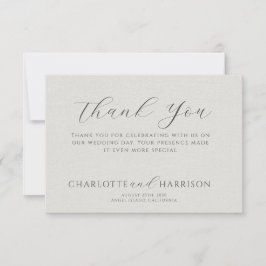 Cartão De Notas Minimalist White Faux Linen Wedding Thank You
