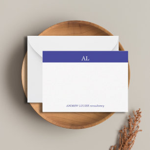 Cartão De Notas Minimalista Faixa Azul Monograma Branco Negócios