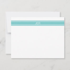 Cartão De Notas Minimalista Moderna Simples Monograma Azul Turques