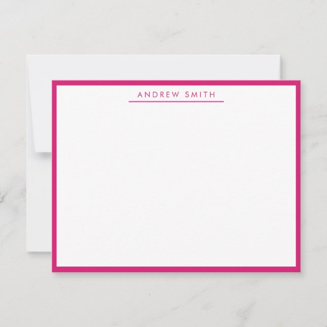 Cartão De Notas Mínimo Clássico Moderno de Linha Rosa Magenta (Frente)