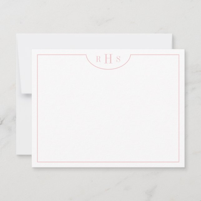 Cartão De Notas Mínimo Cor-de-Rosa Esbranquiçada Três Monogramas U (Frente)