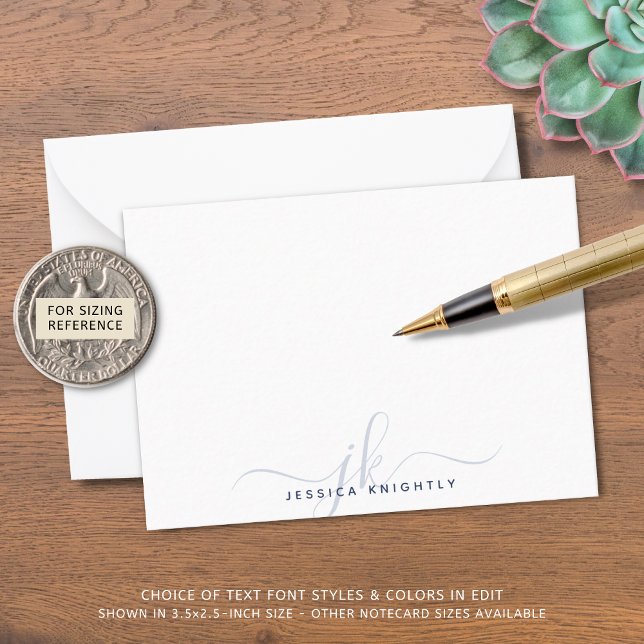 Cartão De Notas Mínimo de Iniciais de Monograma Azul de Script Chi (Criador carregado)