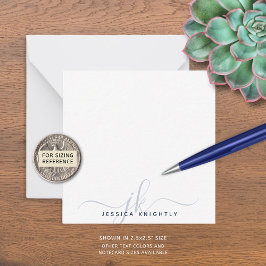 Cartão De Notas Mínimo de Iniciais de Monograma de Script Azul do 