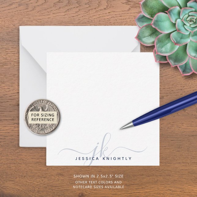 Cartão De Notas Mínimo de Iniciais de Monograma de Script Azul do  (Criador carregado)