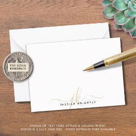 Cartão De Notas Mínimo de Iniciais de Monograma Dourado de Script 