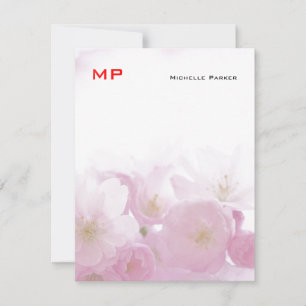 Cartão De Notas Mínimo Simples de Monograma Vermelho Floral