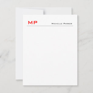 Cartão De Notas Mínimo Simples do Monograma Branco Vermelho