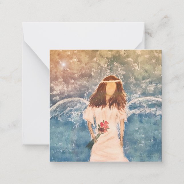 Cartão De Notas Miniplaca de pintura de anjo 2,5" (Frente)