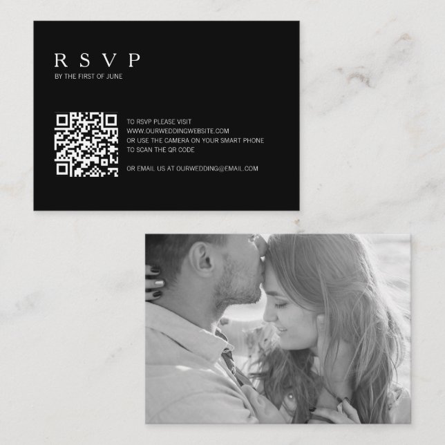 Cartão De Notas Miniplaca RSVP de Casamento de Código QR de Foto N (Frente/Verso)