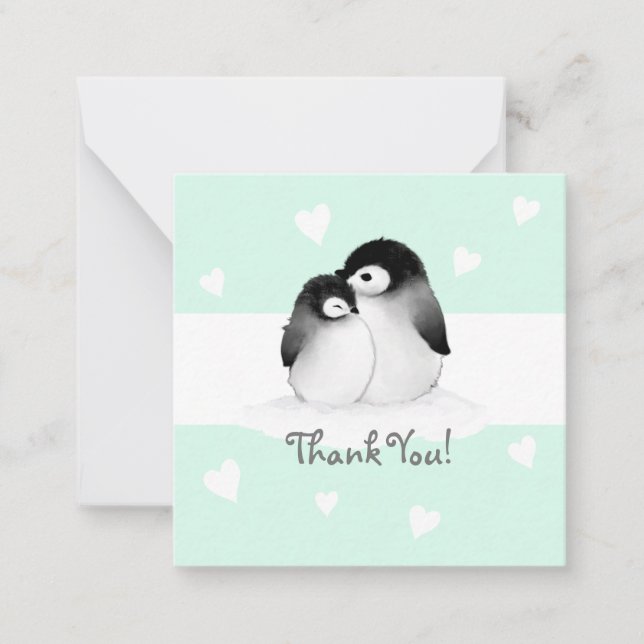 Cartão De Notas Mint Heart Penguin Obrigado Notecards (Frente)