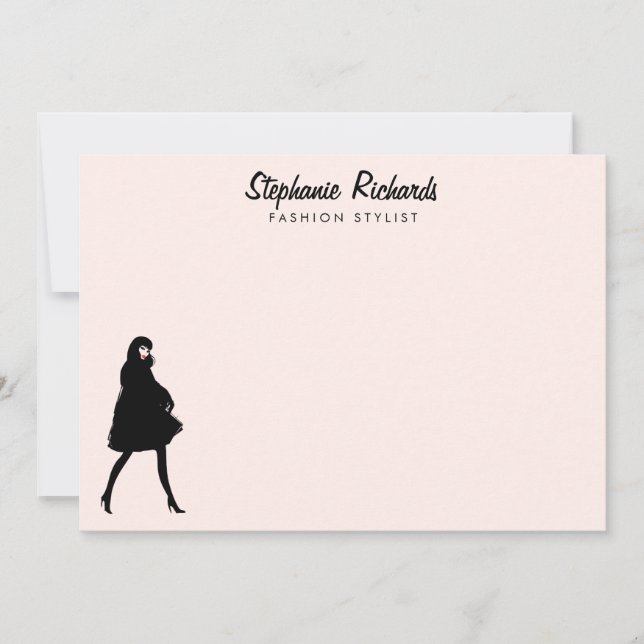 Cartão De Notas Mod Fashion Girl Boutique Pink Flat Notecard (Frente)