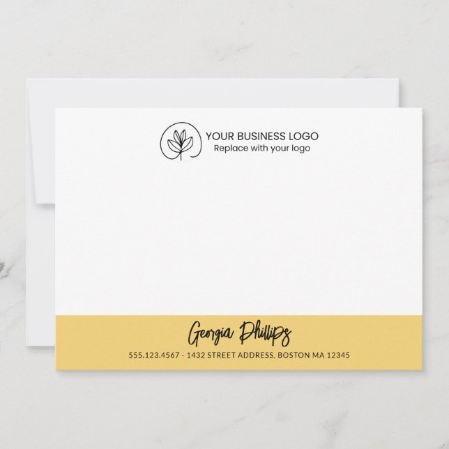 Cartão De Notas Modern Basic Soft Yellow Name & Logo (Frente)