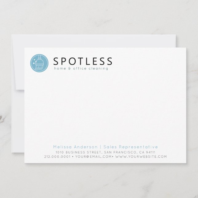 Cartão De Notas Modern Blue Broom Logo Cleaning Service (Frente)