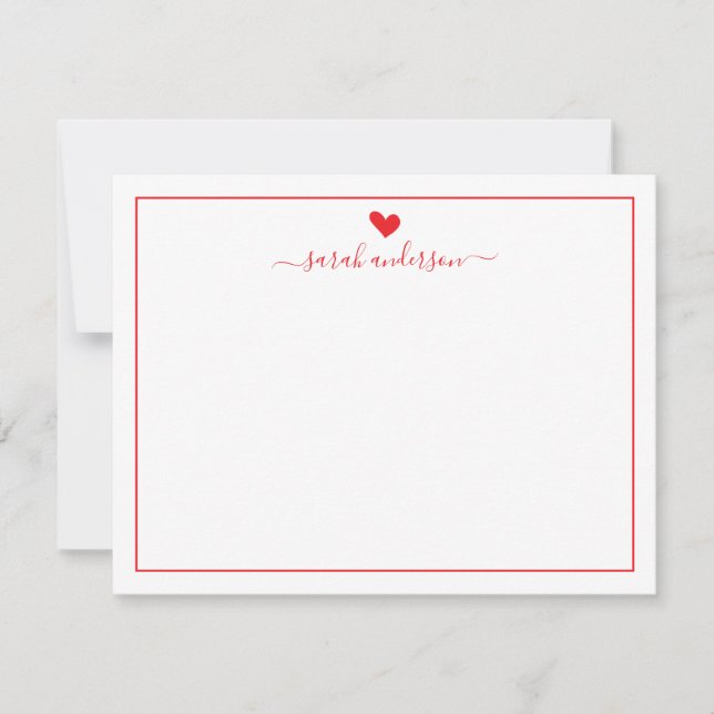 Cartão De Notas Modern Calligraphy Red Heart Personalized (Frente)