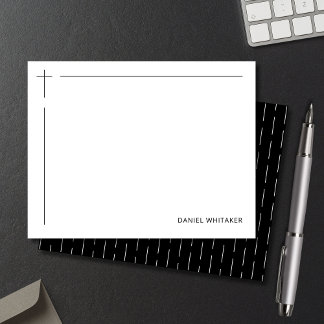 Cartão De Notas Modern Christian Cross Monogrammed Minimal Black