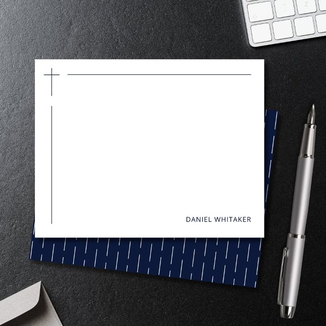Cartão De Notas Modern Christian Cross Monogrammed Minimal Navy (Clean lines. Quiet faith.
Modern stationery for meaningful words.)