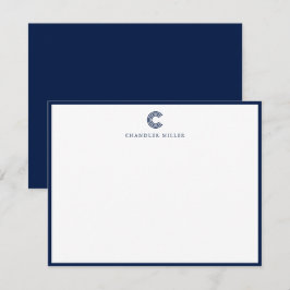 Cartão De Notas Modern Classic Navy Blue Border Custom Stationery