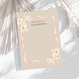 Cartão De Notas Modern Daisy Floral Brown Name
