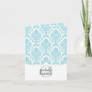Cartão De Notas Modern Damask Aqua Family Personalized