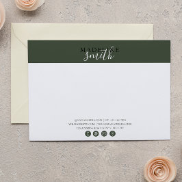 Cartão De Notas Modern Dark Green Script Flat Note Card