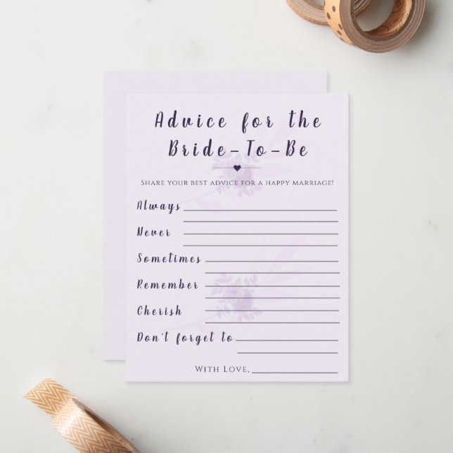 Cartão De Notas Modern Floral Advice for Bride Shower Game Card (Frente/Verso In Situ)