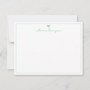 Cartão De Notas Modern Girly Mint Green Heart Chic Script Feminino