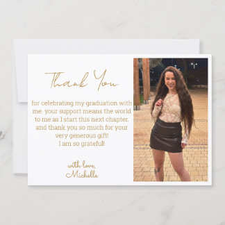 Cartão De Notas modern gold script graduation photo thank you
