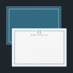 Cartão De Notas Modern Initial Patina Blue Border Stationery<br><div class="desc">This design features a thin double border with space for a monogram and name/text at the top. Click the customize button if you would like to adjust the design elements and/or further modify the text! Variations of this design, additional colors, as well as coordinating products are available in our shop,...</div>