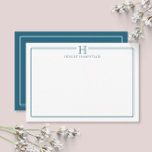 Cartão De Notas Modern Initial Patina Blue Border Stationery<br><div class="desc">This design features a thin double border with space for a monogram and name/text at the top. Click the customize button if you would like to adjust the design elements and/or further modify the text! Variations of this design, additional colors, as well as coordinating products are available in our shop,...</div>