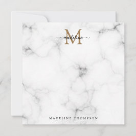 Cartão De Notas Modern Marble Gold Girly Script Monogram Square