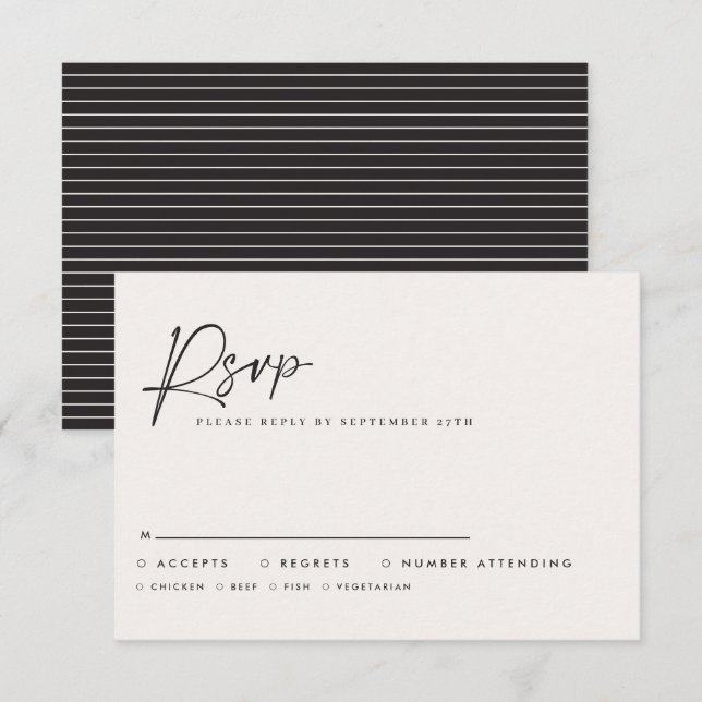 Cartão De Notas Modern Minimal Script Wedding RSVP with Stripe abc (Frente/Verso)