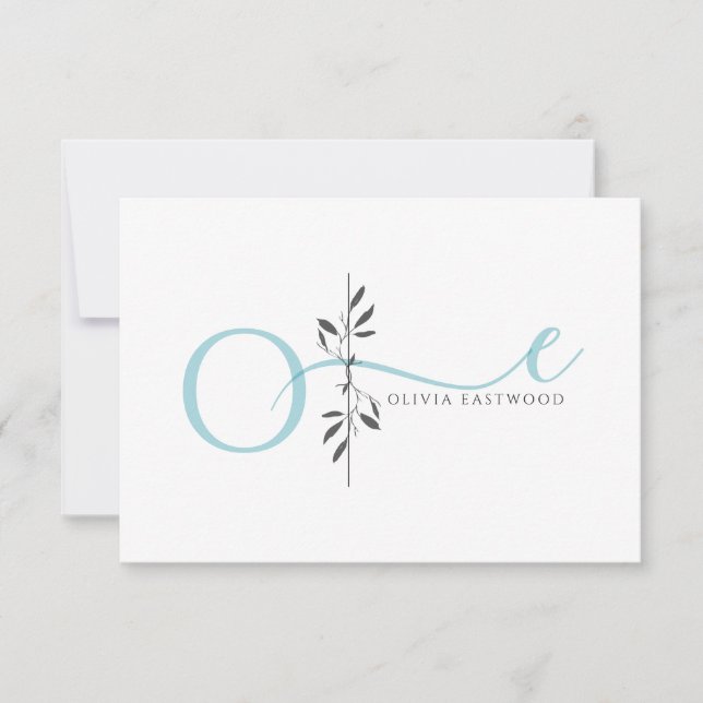 Cartão De Notas Modern Minimalist Botanical Aqua Monogram  (Frente)