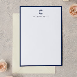 Cartão De Notas Modern Navy Blue Border Custom Stationery Vertical
