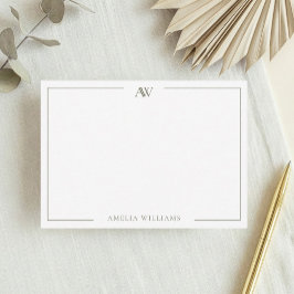 Cartão De Notas Modern Olive Green Minimalist Elegant Monogram