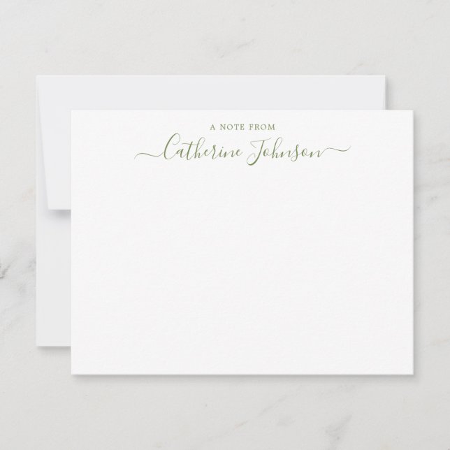 Cartão De Notas Modern Script Caligrafia Uma Nota De Moss Green (Frente)