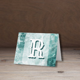 Cartão De Notas Modern Seafoam Silver Wedding Color Monogram