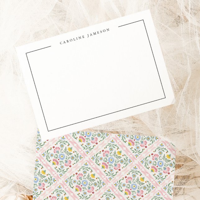 Cartão De Notas Modern Simple Floral Name Flat Note Card (Criador carregado)
