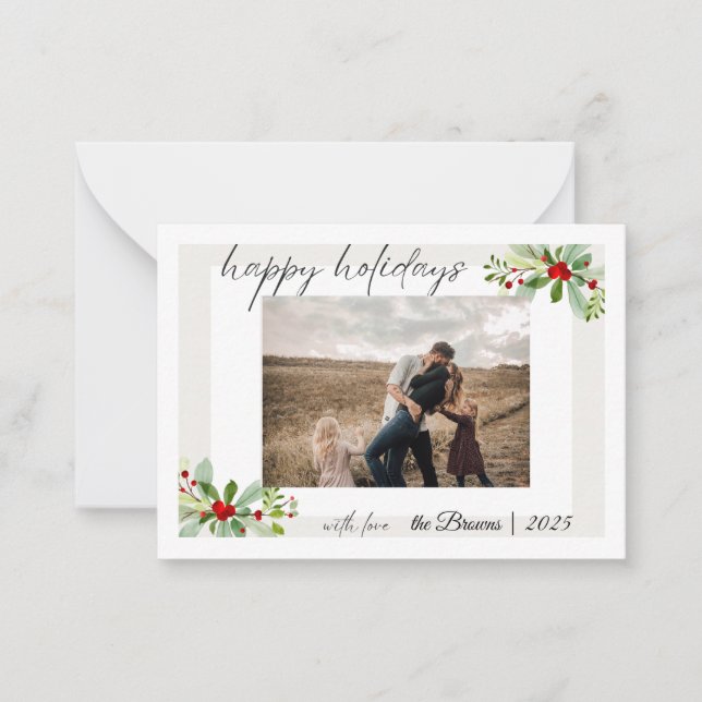 Cartão De Notas Modern Simple Happy Holidays Family Photo Card (Frente)
