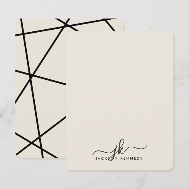 Cartão De Notas Modern Stylish Geometric Lines Elegant Monogram (Frente/Verso)
