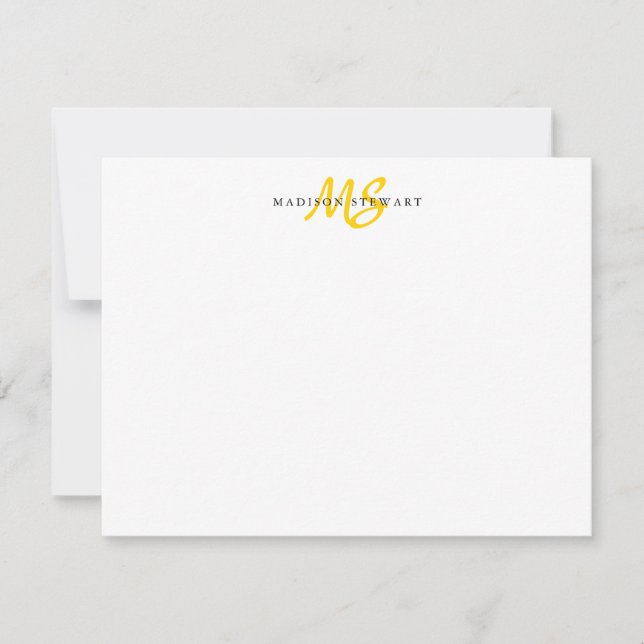 Cartão De Notas Modern Trendy Brush Script Lemon Yellow Monograma (Frente)