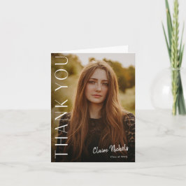 Cartão De Notas Modern Vertical Photo Graduation Thank You