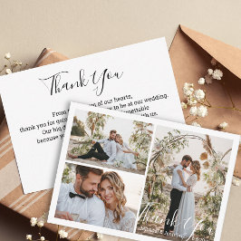 Cartão De Notas moderno agradecimento de casamento com 3 fotos em 