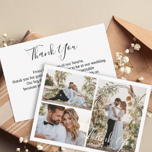 Cartão De Notas moderno agradecimento de casamento com 3 fotos em