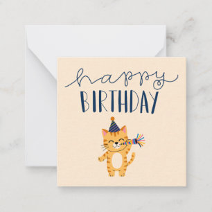 Cartão De Notas Moderno Caprichoso Gato Fofo Feliz Aniversário