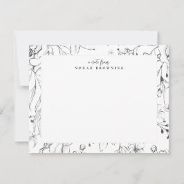 Cartão De Notas Moderno Script Personalizado Floral Preto e Branco