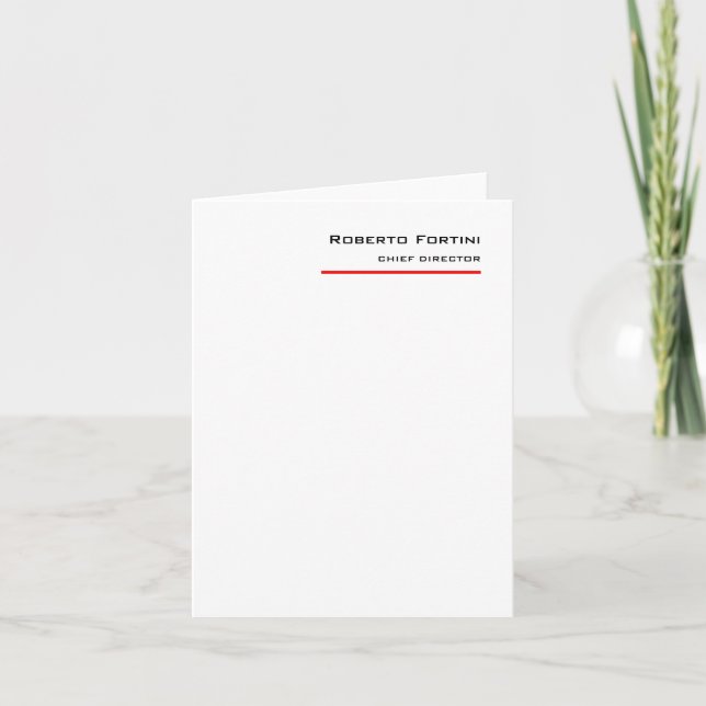 Cartão De Notas Moderno Vermelho Branco Simples Minimalista (Frente)