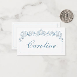 Cartão De Notas Moldura de Crista de Fita Azul e Branco Personaliz