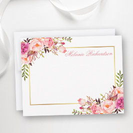 Cartão De Notas Moldura Dourada Personalizada Floral Cor-de-Água R