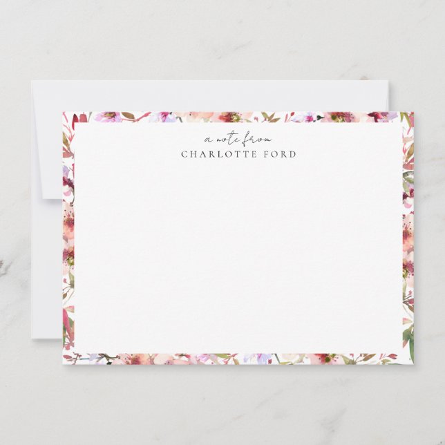 Cartão De Notas Moldura Floral Blossomo Cerejeira Rosa Blush (Frente)